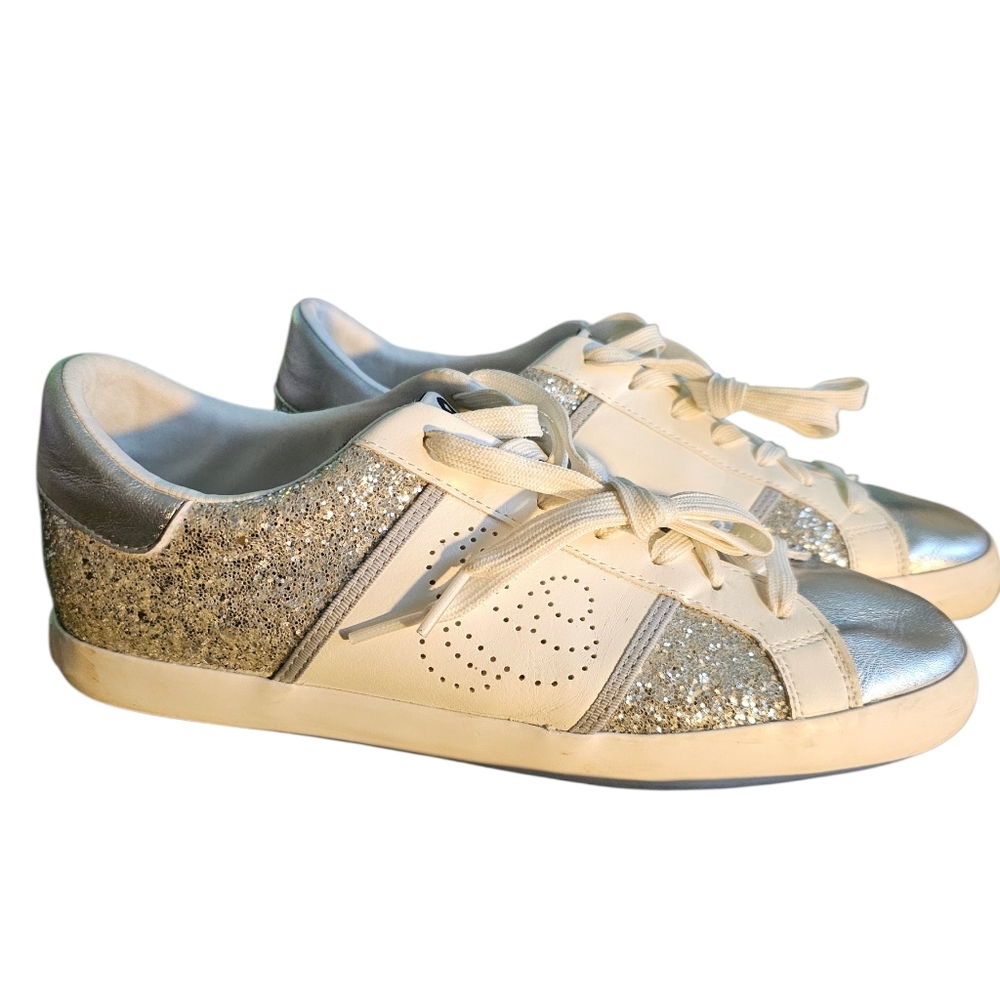 Sam & Libby Silver Glitter and White Lace-Up Sneakers | Size:: 11